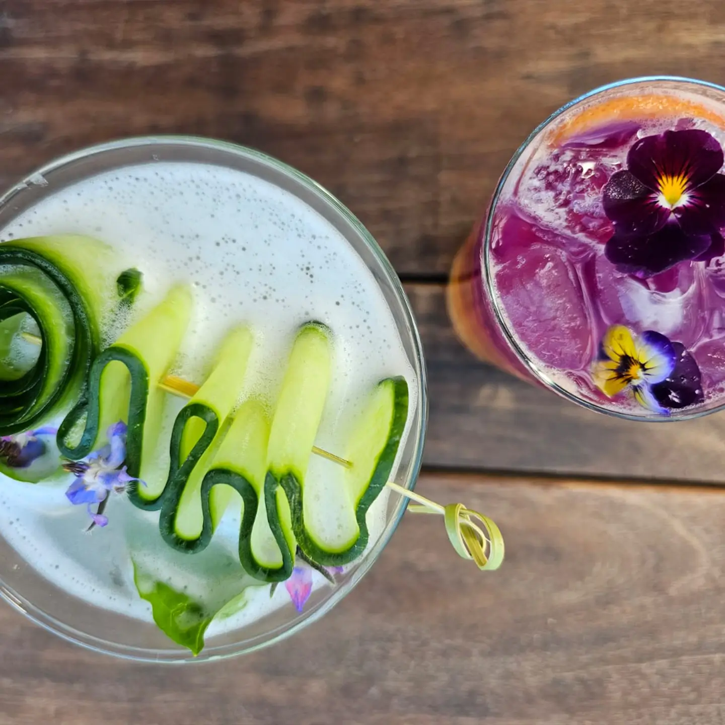 overhead view of cocktail at the peel craft bar