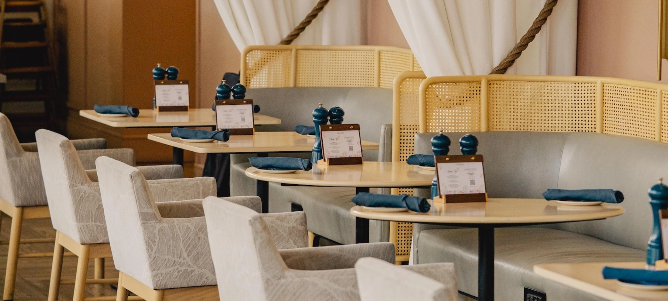A close view of dining tables at the Peel in Anaheim, CA