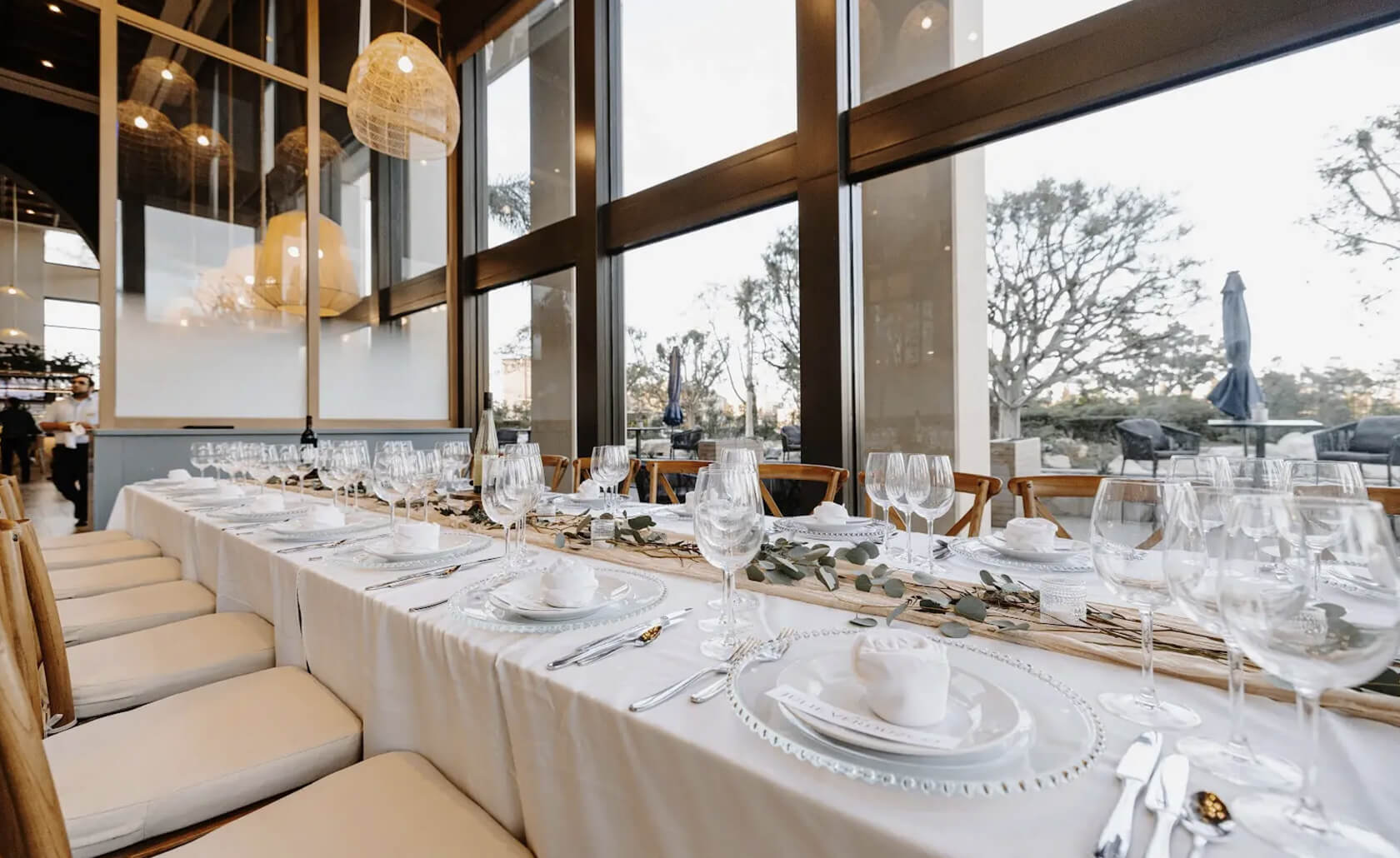 a long dining table in the Peel dining room