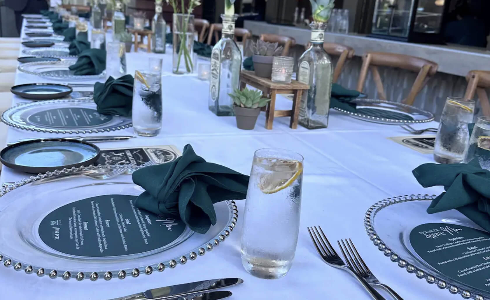 A dining table decorated for a private event