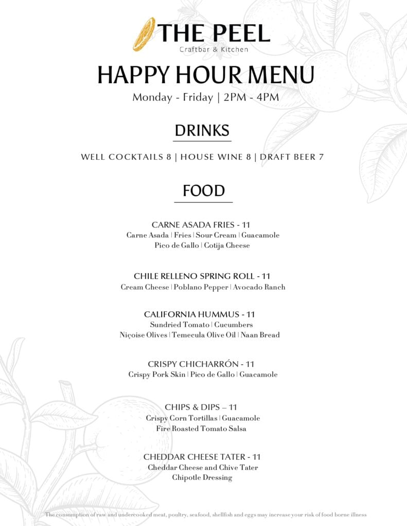The Peel's 2026 happy hour menu
