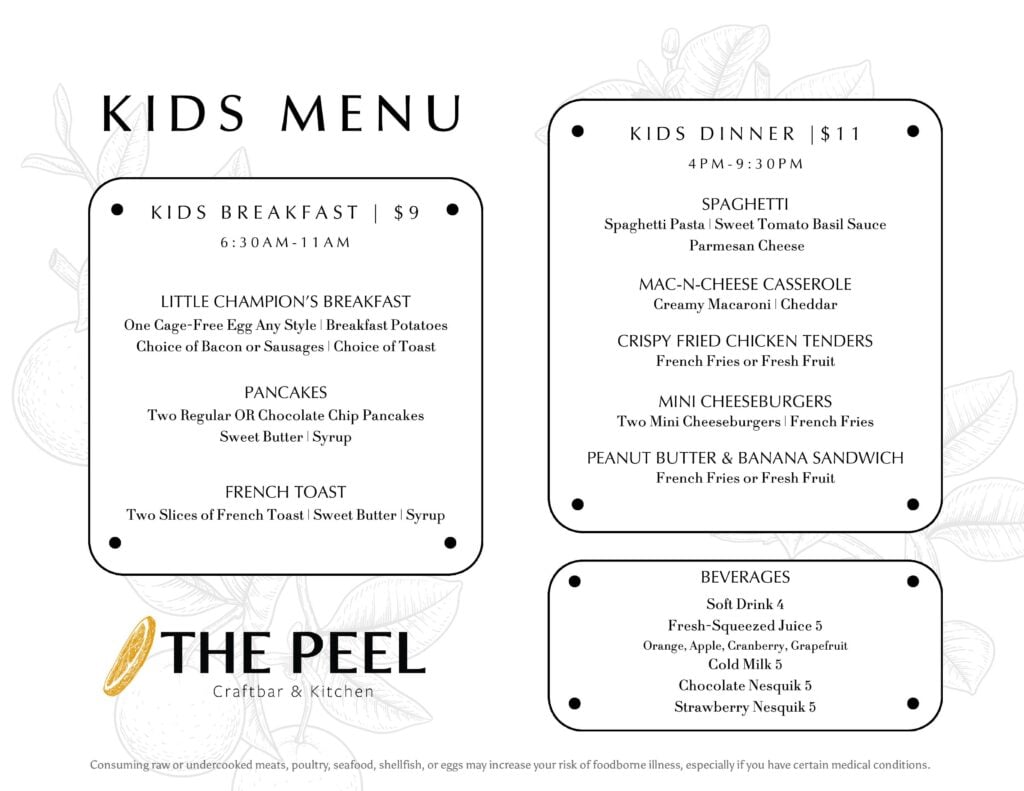 The Peel's 2026 kids menu