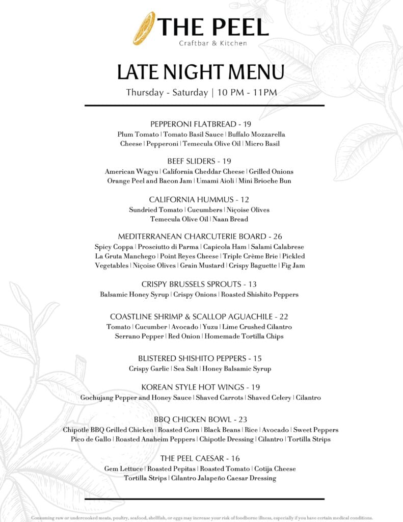 The Peel's 2026 late night menu