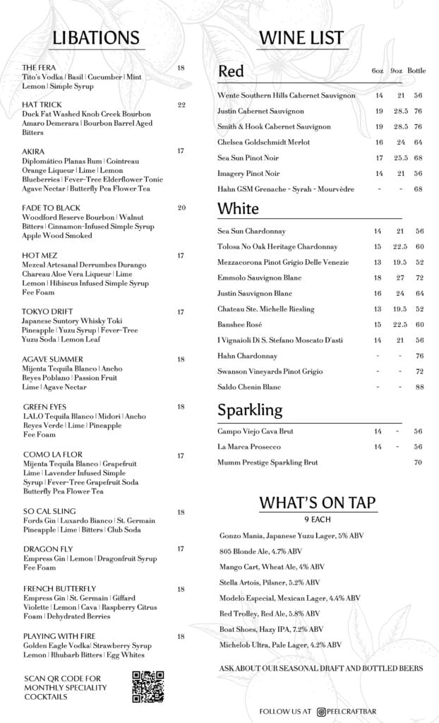 Page 2 of the Peel's dinner menu