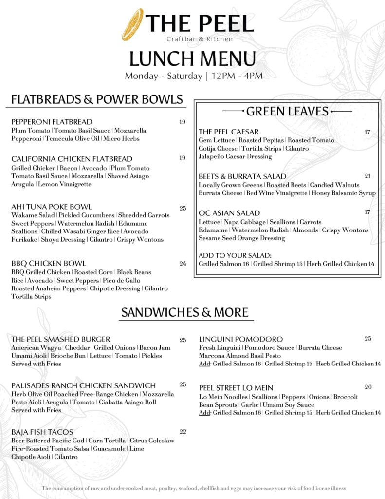 Page one of the 2026 lunch menu